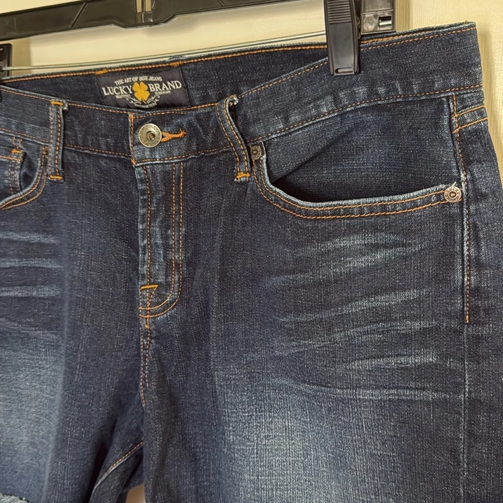 Lucky Brand Dark Blue Frayed Leg Abbey 6” Short Everyday Comfort Summer Size 14